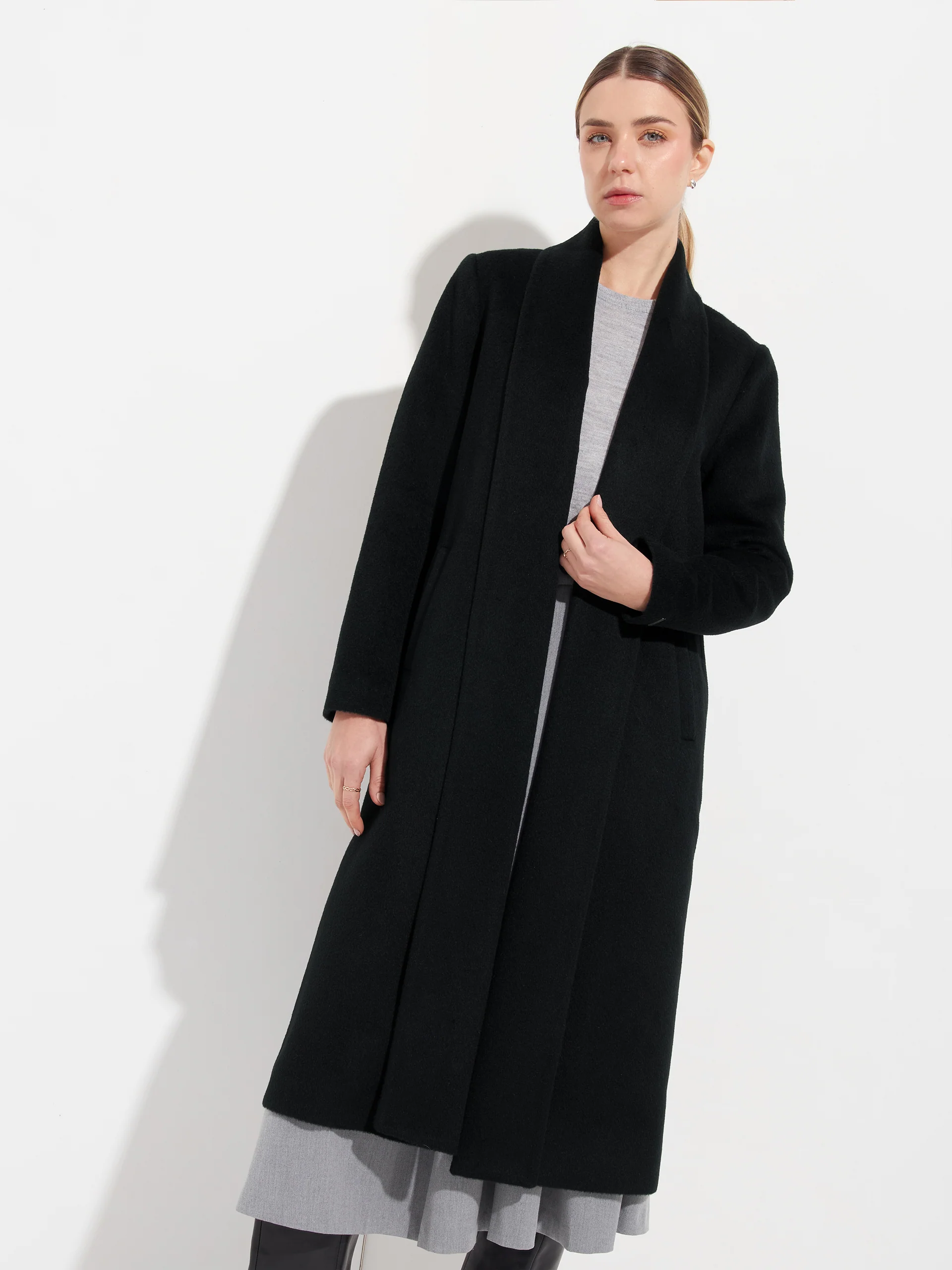 Long Swing Coat Baby Alpaca Color Black - Image 4