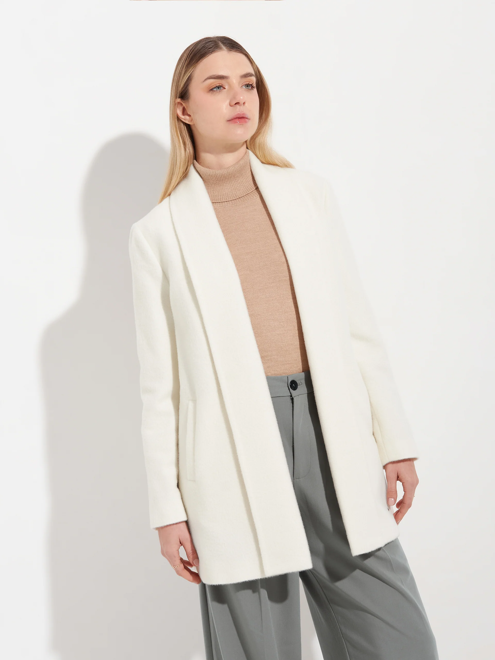 Short Swing Coat Baby Alpaca Color Ecru - Image 2
