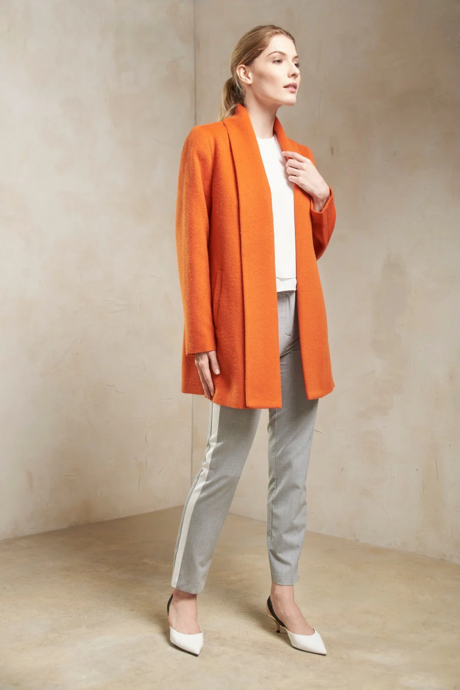 Short Swing Coat Baby Alpaca Color Ochre - Image 3