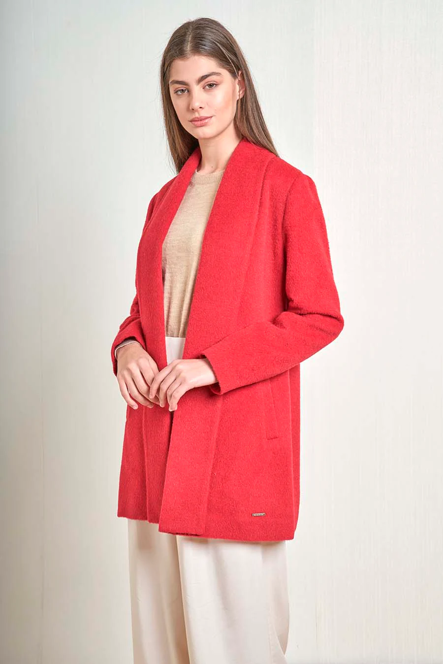 Short Swing Coat Baby Alpaca Color Rosso