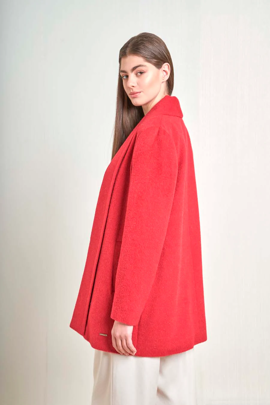 Short Swing Coat Baby Alpaca Color Rosso - Image 2