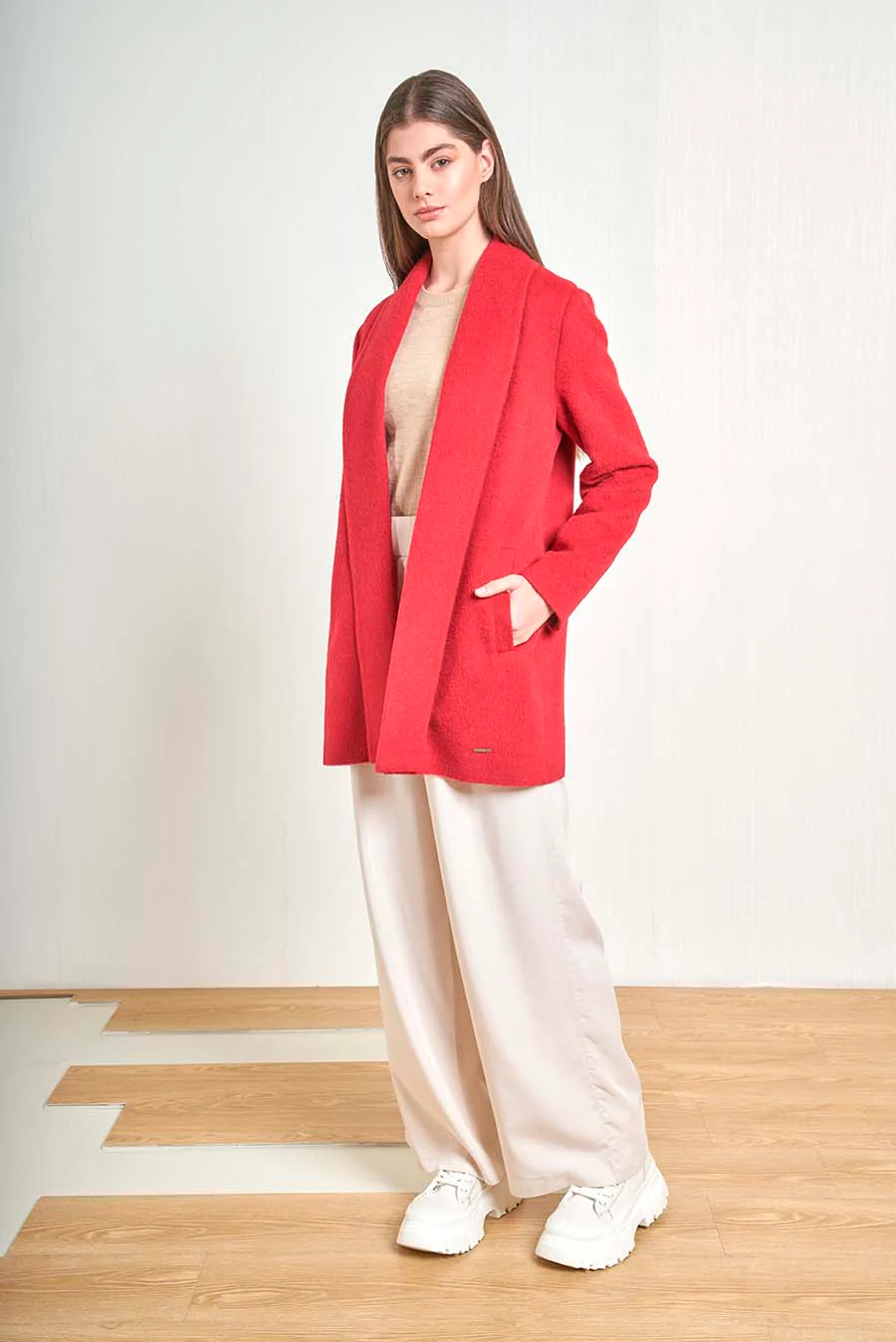 Short Swing Coat Baby Alpaca Color Rosso - Image 3