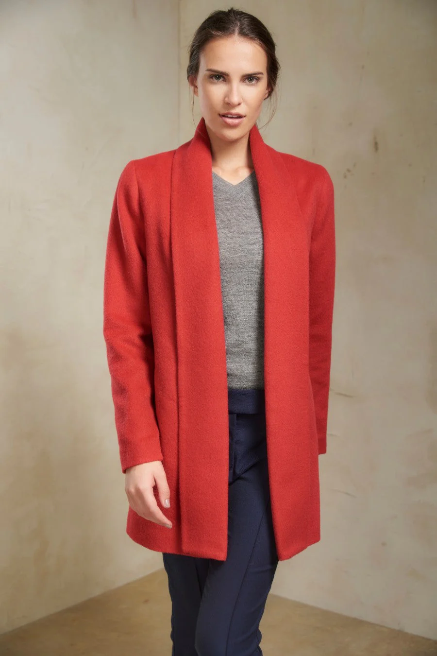 Short Swing Coat Baby Alpaca Color Scarlett