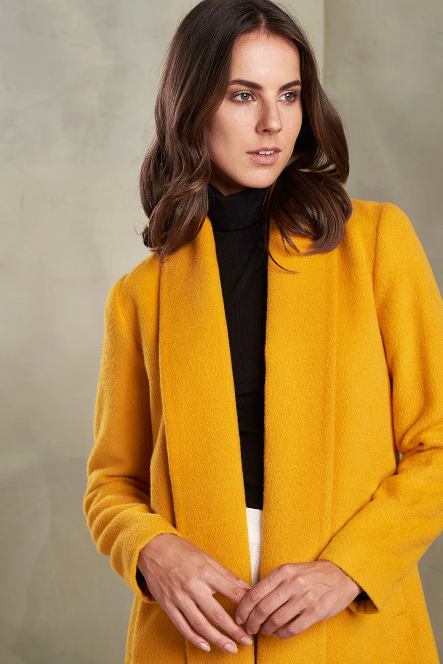 Short Swing Coat Baby Alpaca Color Yellow