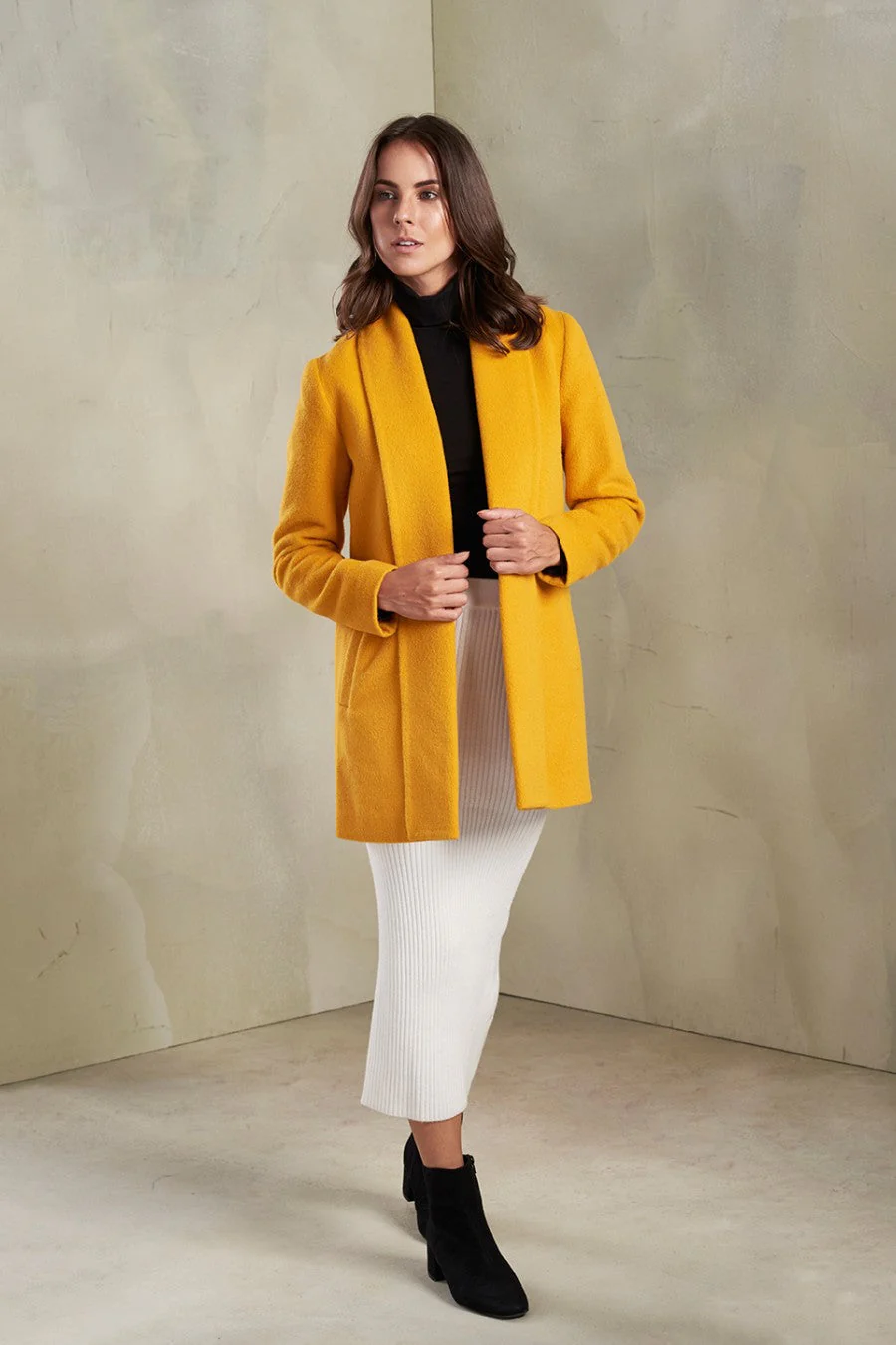 Short Swing Coat Baby Alpaca Color Yellow - Image 3