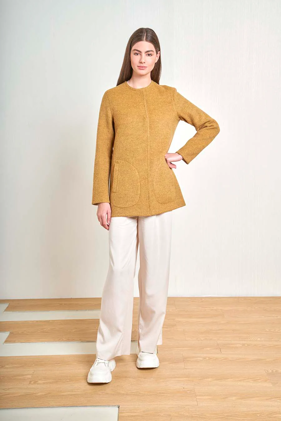 Volvera Coat Baby Alpaca & Wool Color Curry&Cream - Image 3