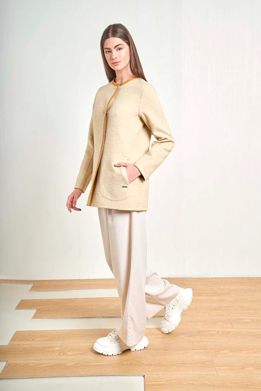 Volvera Coat Baby Alpaca & Wool Color Curry&Cream - Image 7
