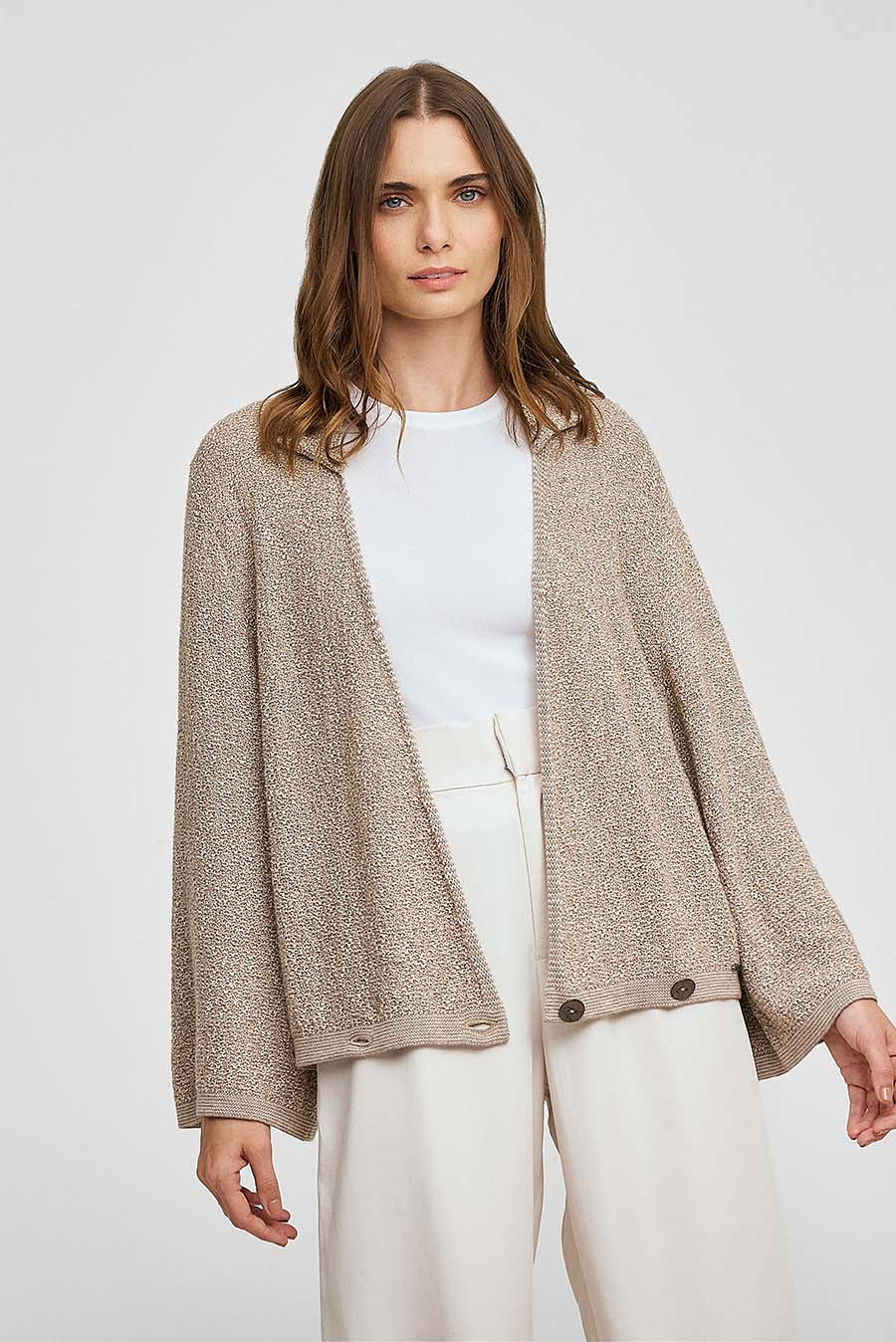 Weave Cardigan Cotton & Baby Alpaca Color Beige - Image 2
