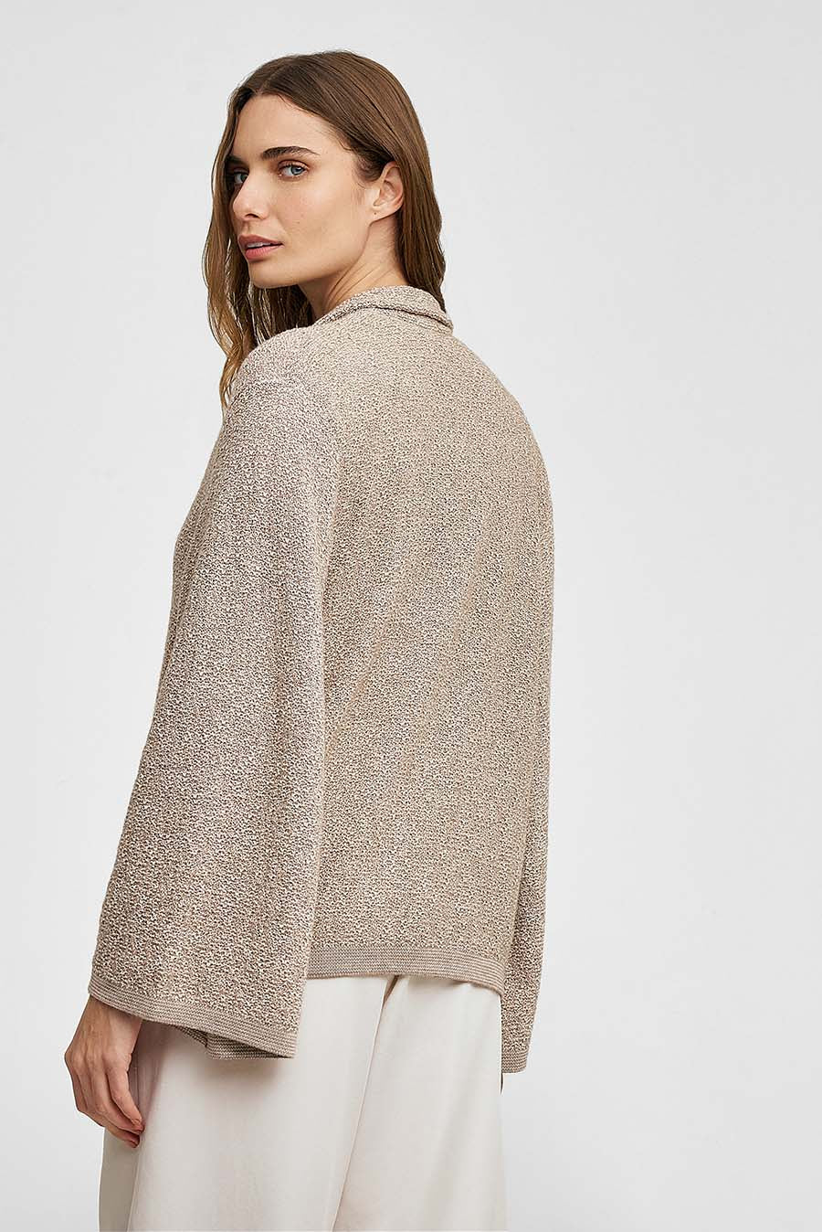 Weave Cardigan Cotton & Baby Alpaca Color Beige - Image 3
