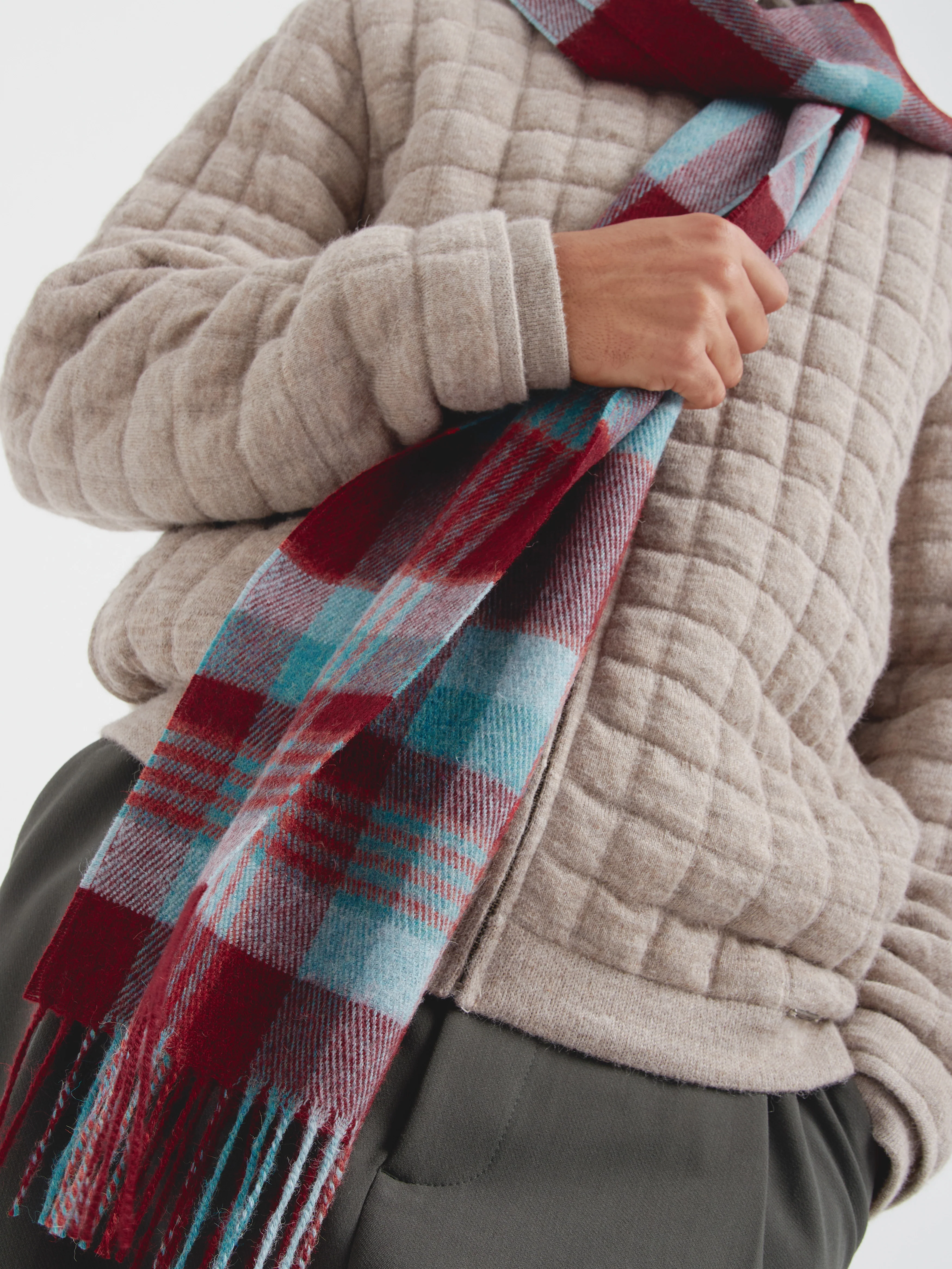 Check Scarf Baby Alpaca Color Red - Image 5