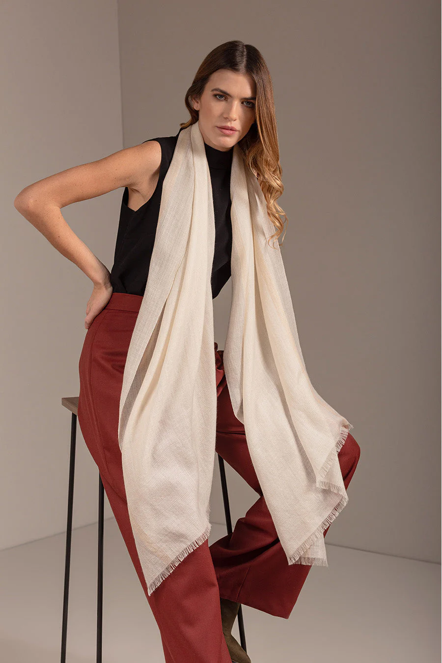 Baccarat Shawl Royal Alpaca & Silk Color Ecru