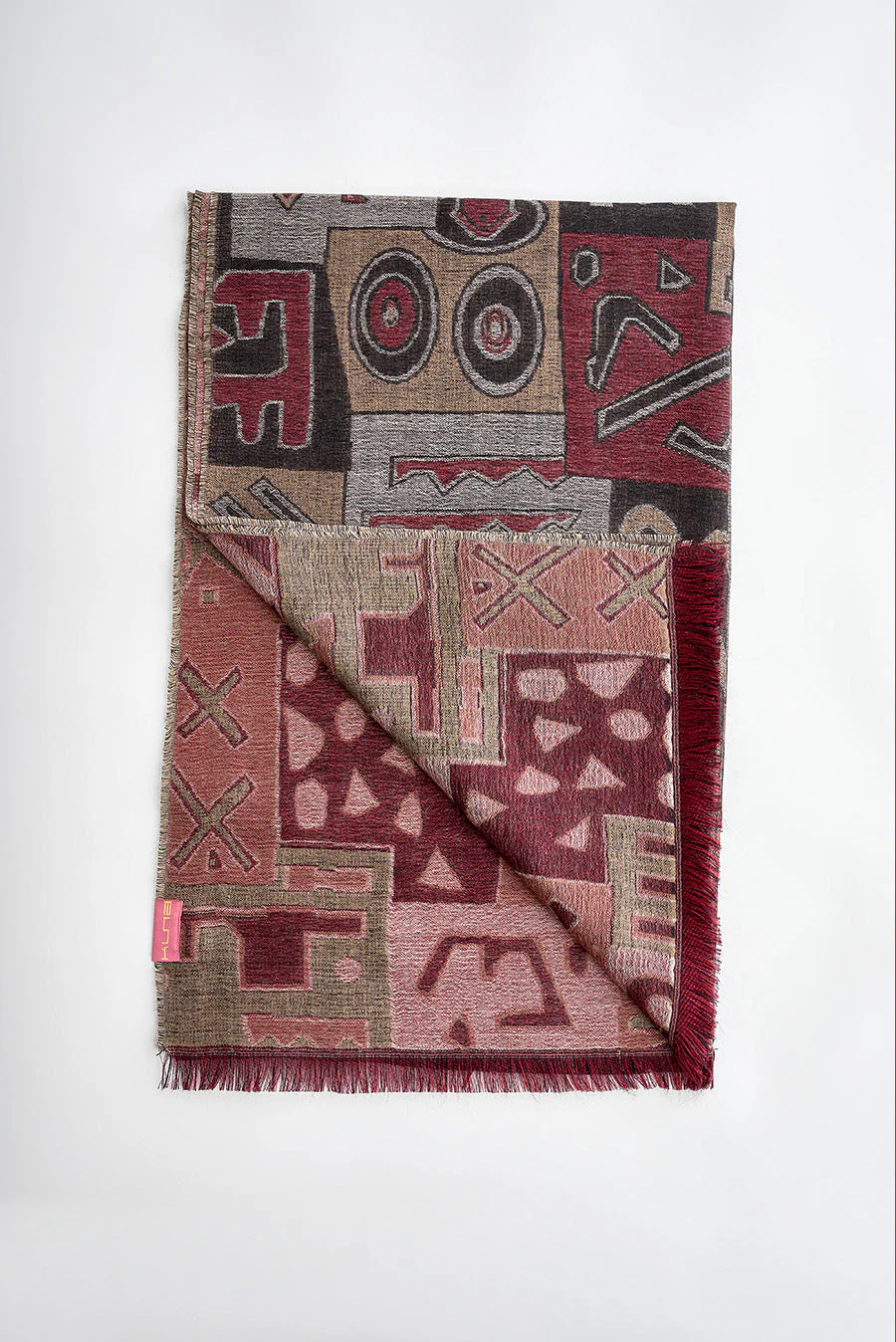 Wes Shawl Baby Alpaca Color Red&Camel - Image 2
