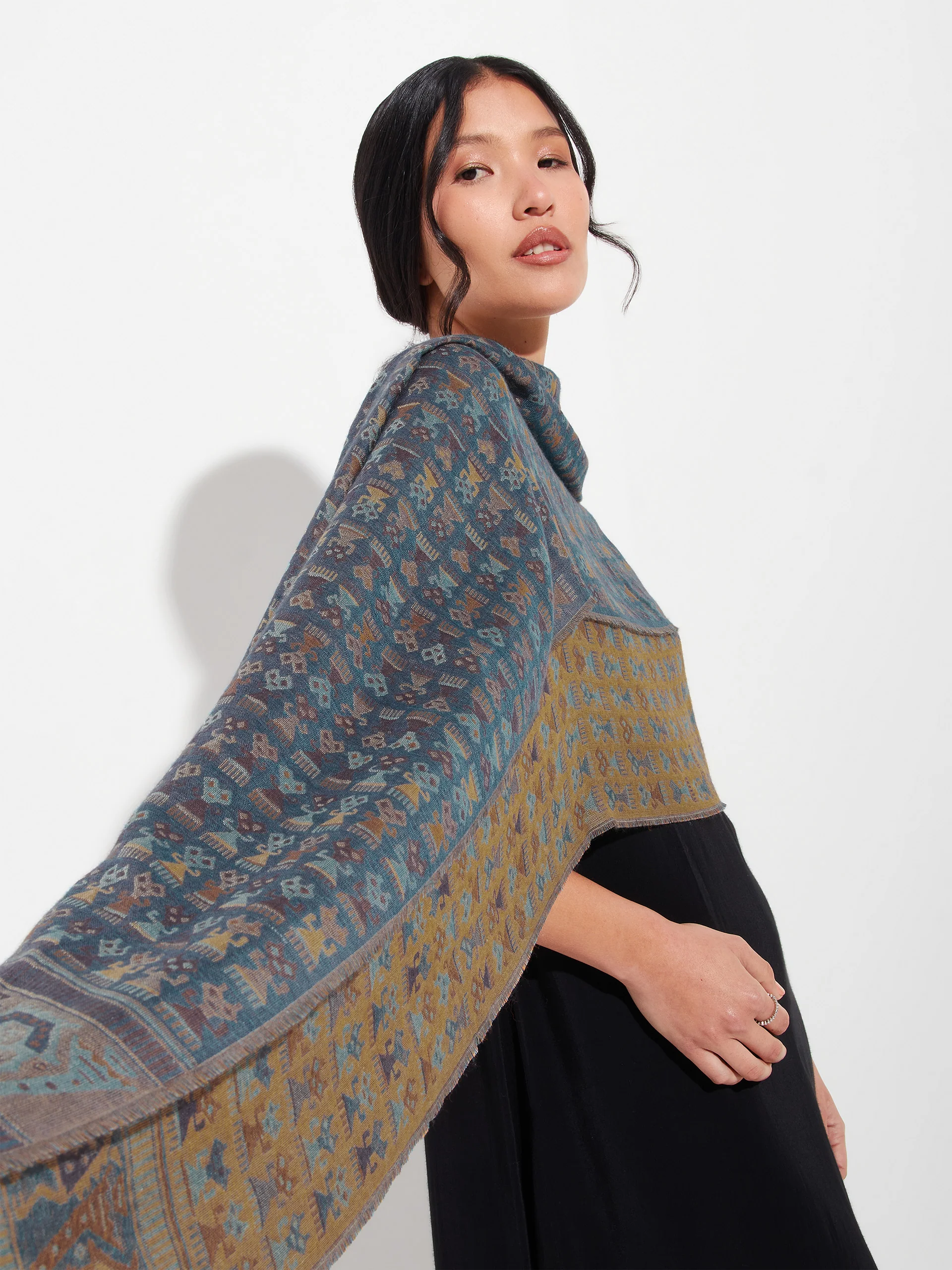 Lambayeque - 9 Shawl Royal Alpaca And Silk Color Yellow - Image 3