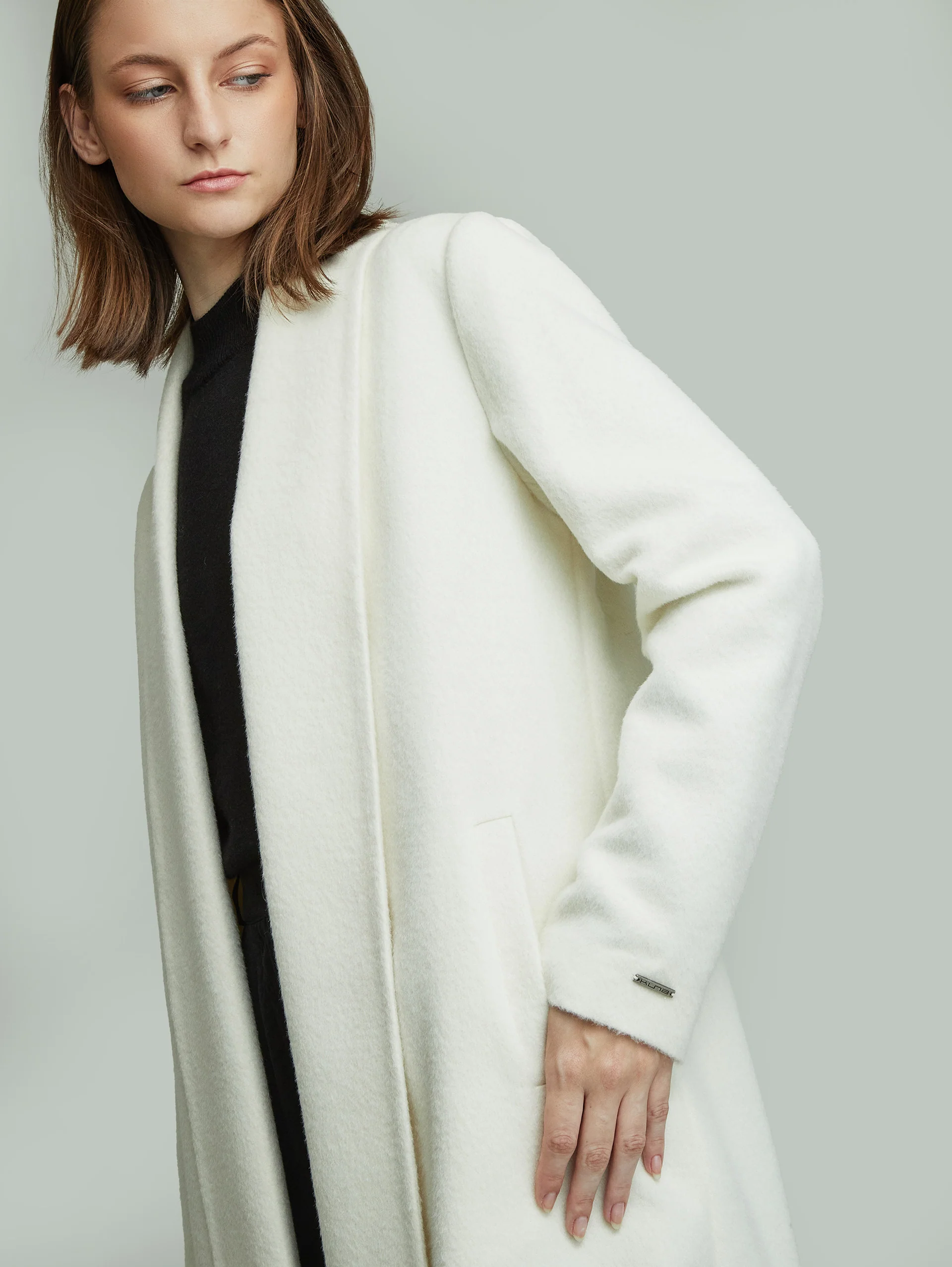 Long Swing Coat Baby Alpaca Color Ecru - Image 2