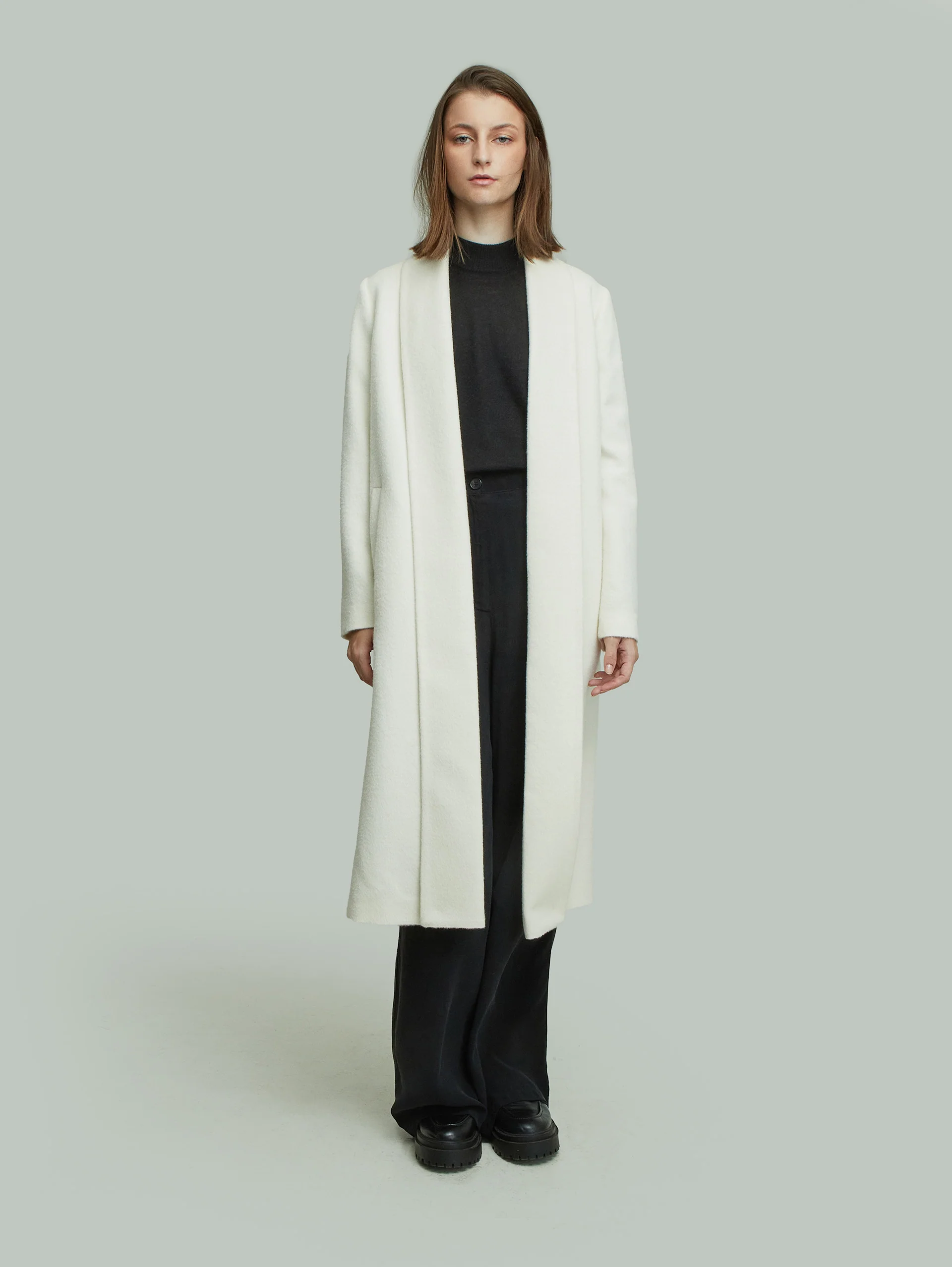 Long Swing Coat Baby Alpaca Color Ecru - Image 4