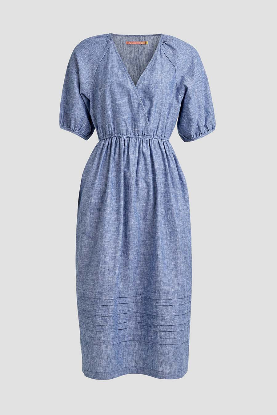 Waist Dress Line Color Blue